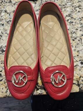 Michael Kors Red Leather MK Logo Ballet Flats